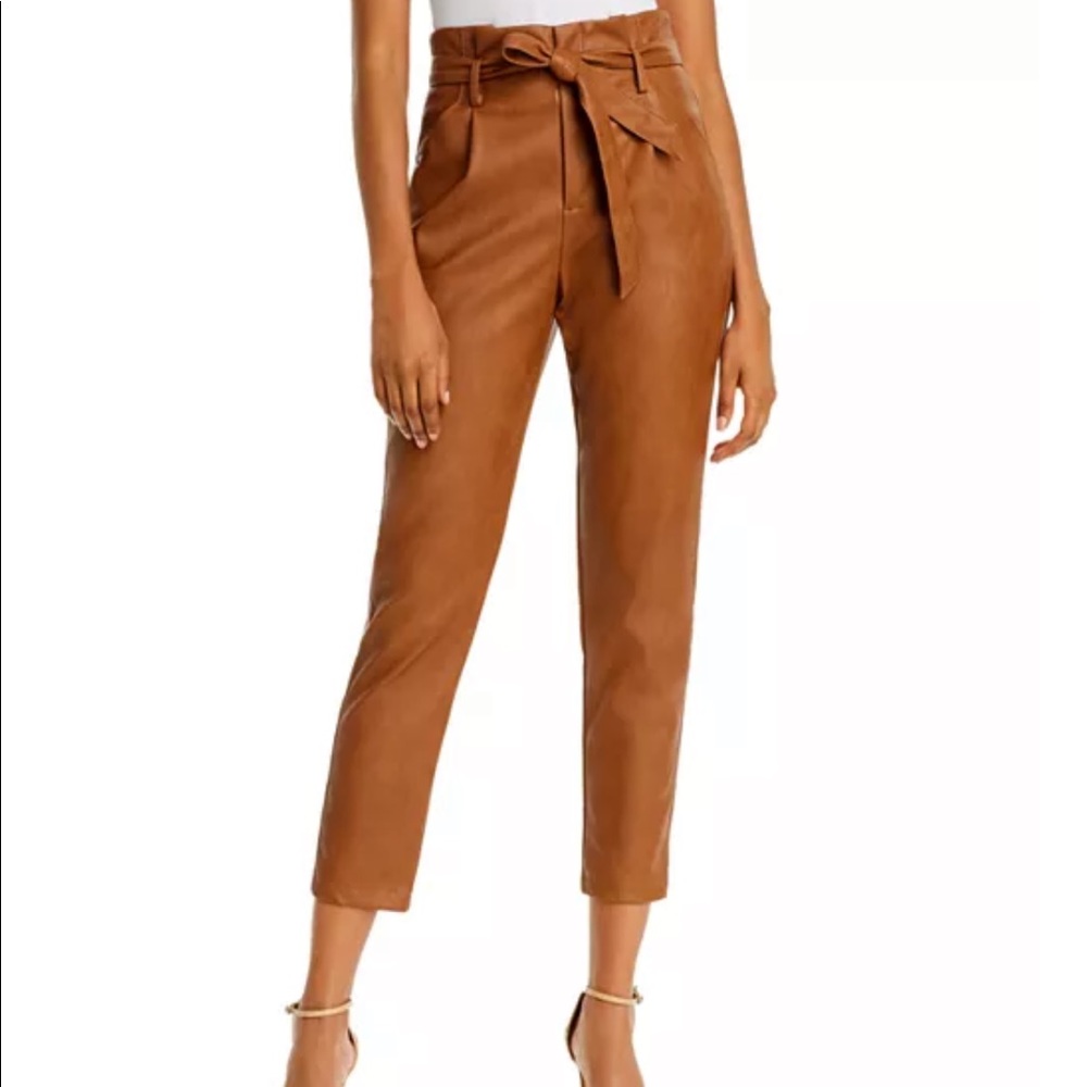 Faux leather paperbag-waist pants